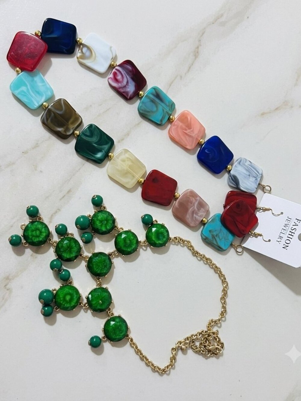 Beonon Bold & Colorful Statement Necklace Set - Resin & Gem-Inspired Designs